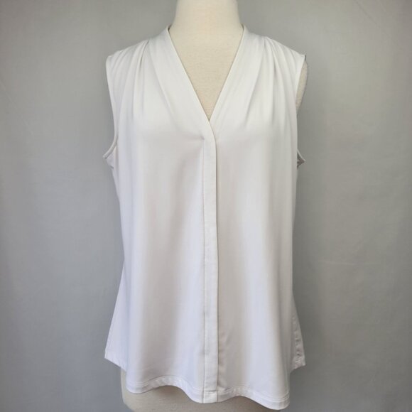 Calvin Klein Sleeveless V-Neck Blouse White Size XL - Picture 1 of 11